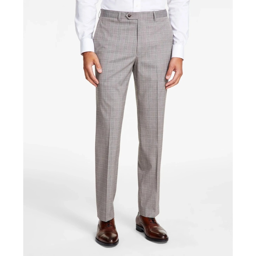 Michael Kors Mens Classic fit Dress Pants Beige Tan‎ Brown Plaid 33W 30L F02303